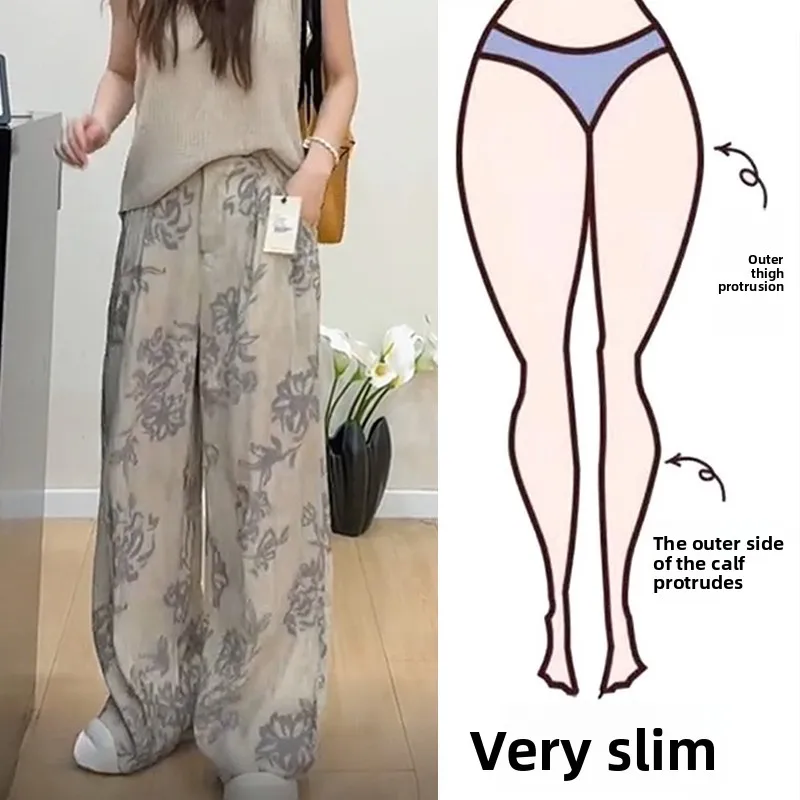 

Stylish Vintage Floral Print Wide Leg Pants Women's Summer Thin Casual Loose High Waist Long Trousers for plus Size Ladies