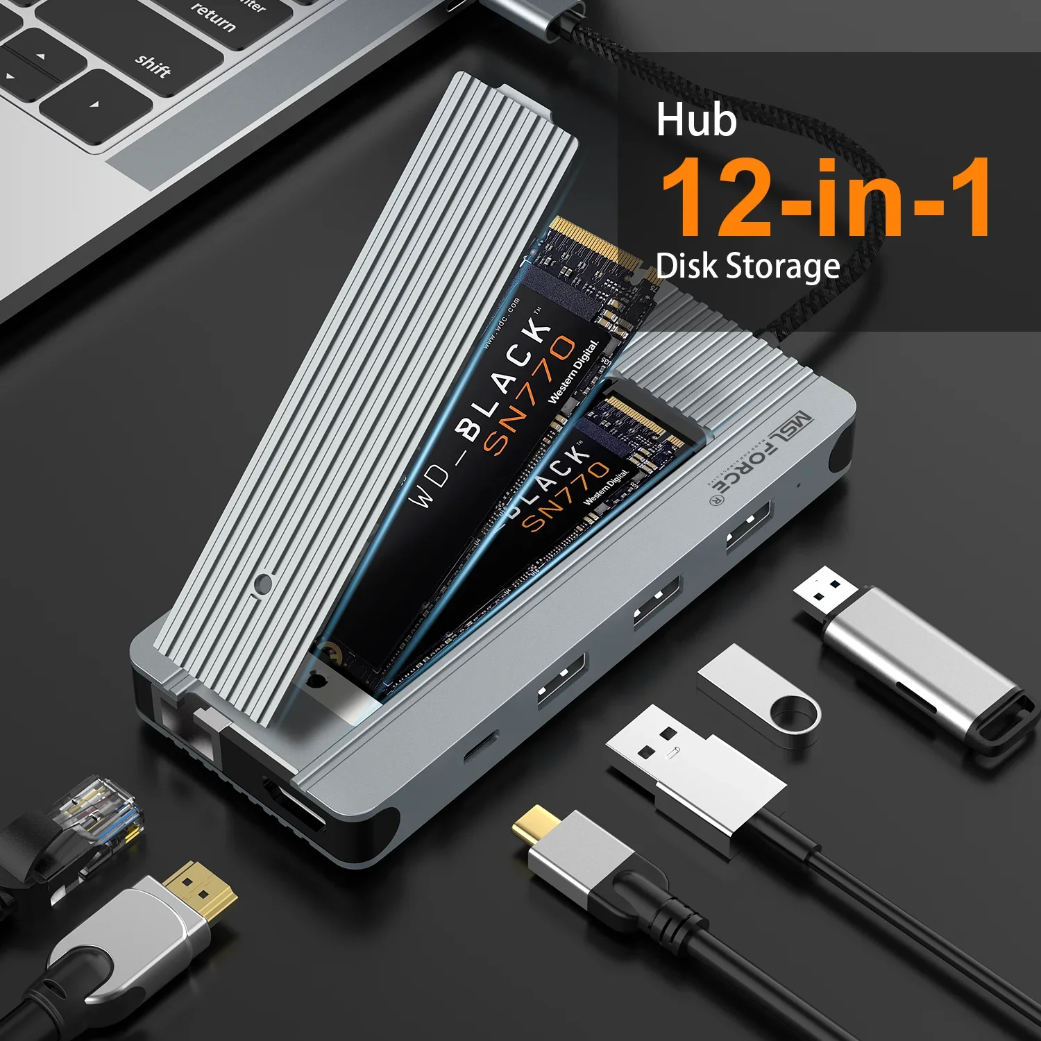 USB Hub With M.2 SSD Storage PCI-e 10G Speed USB Type c Data Switch HDMI-Compatible Laptop Dock Station For Macbook Air Pro M3