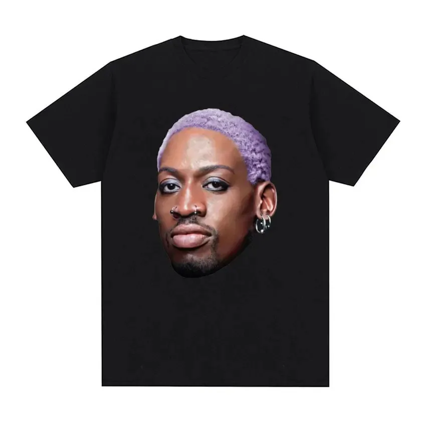 Basketball Dennis Rodman Purple Hair Flamboyant 90's Vintage Design T-Shirt Men Women's Casual 100% Cotton Short Sleeve T Shirts