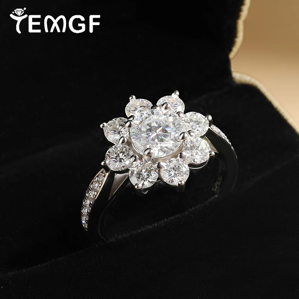 

TEMGF Moissanite Ring GRA Certification 925 Sterling Sliver for Woman Elegant Sparkling Luxury Wedding Proposal Date Fine Jewely