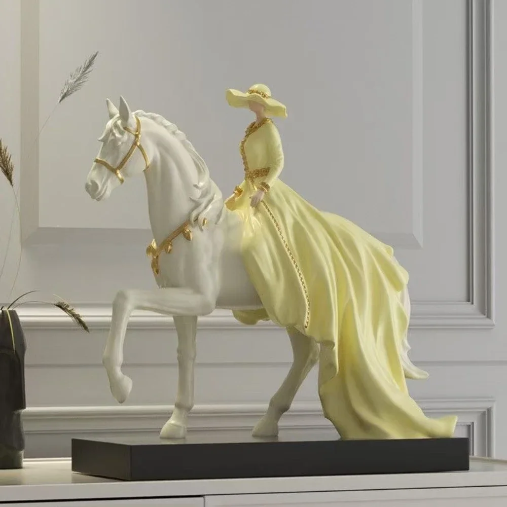 High End Princess Horseback Riding Sculpture Ornaments Luxury Home Decoration Living Room Desktop Wine Cabinet Ornaments Gift