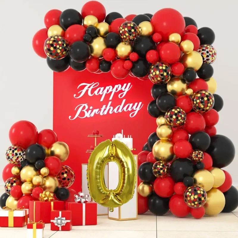 

Red Black Gold Balloon Garland Arch Kit Celebration Decor Set with Metallic Confetti Balloons for Birthday Parties Events