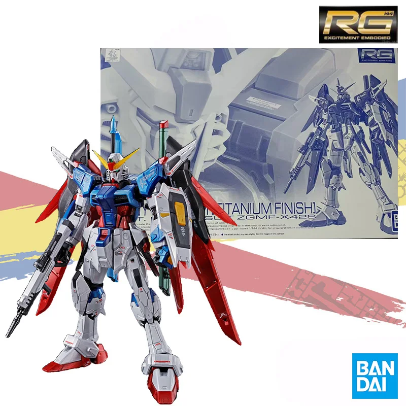 Bandai Original RG 1/144 Mobile Suit DESTINY GUNDAM TITANIUM FINISH Anime Action Figure Assembly Model Kit Toy Gift for Childern