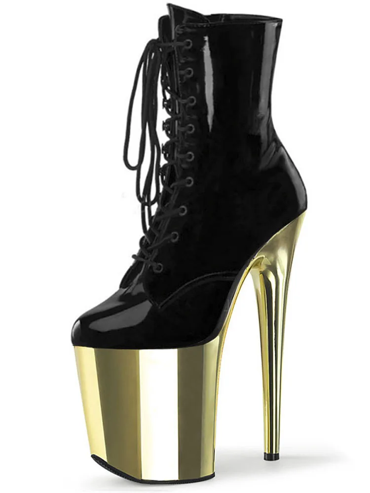 8Inches Super High Heeled Shoes Patent Leather Low Tube Short Boots 20CM Nightclub Pole Dancing Sexy Fetish Party Women Stripper