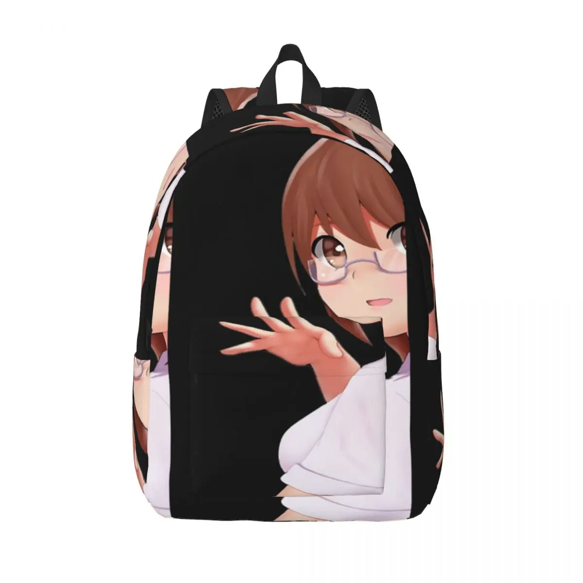 أنيمي شخصية نظارات فتاة كلاسيكية تي شيرت بسيط وأنيق على ظهره قماش حقائب الظهر للنساء