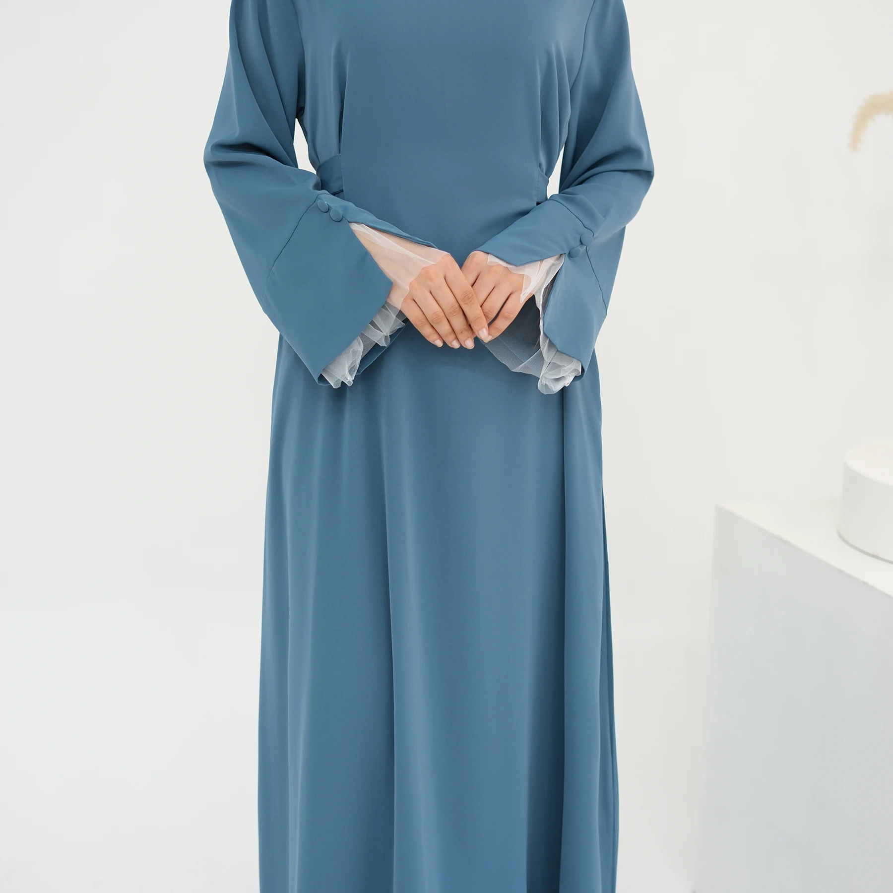 

Элегантное мусульманское длинное женское платье, многослойное платье с длинными рукавами и интегрированным поясом Хиджаби Абая, Дубайская турецкая скромная исламская одежда