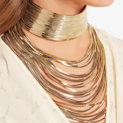 Gold Punk Long Chain Necklace Multilayer Maxi Statement Necklace Classic Hip Hop Jewelry