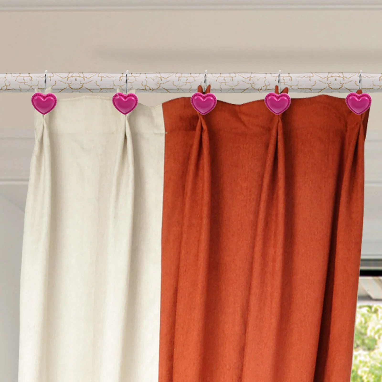 

12Pcs Heart Resin Shower Curtain Hooks Decorative Metal Hooks for Bathroom Curtin Rod Hangers Curtain Hanger