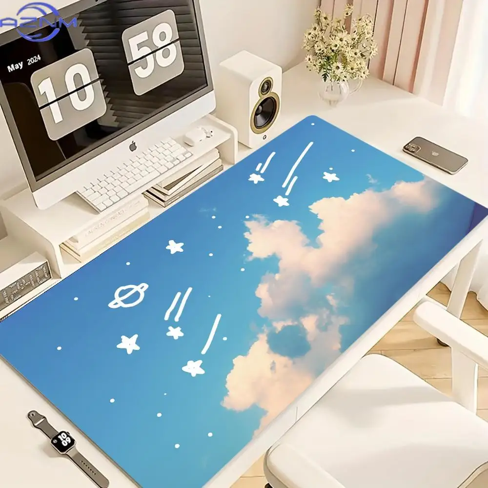 Cartoon Starry Sky Clouds Mouse Pad Large Rubber Anti-slip PC Desk Accessories Mousepad for Office and Gamer Keyboard Decor Mat