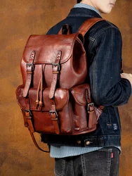 Genuine Leather Men's Backpack First Layer Leather Travel Backpack Large Capacity Natural Cowhide Laptop Bag Daily Backpack