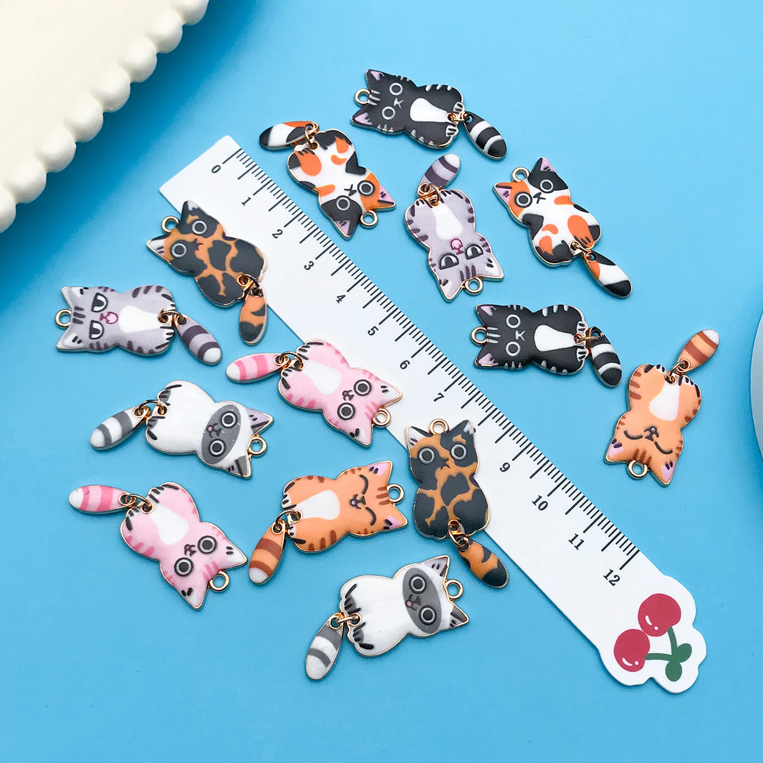 10/14pcs Mixed Multicolor Enamel Cat Charms Cartoon Cute Cat Shaped Pendants For DIYJewelry Making Findings Crafting Accessory