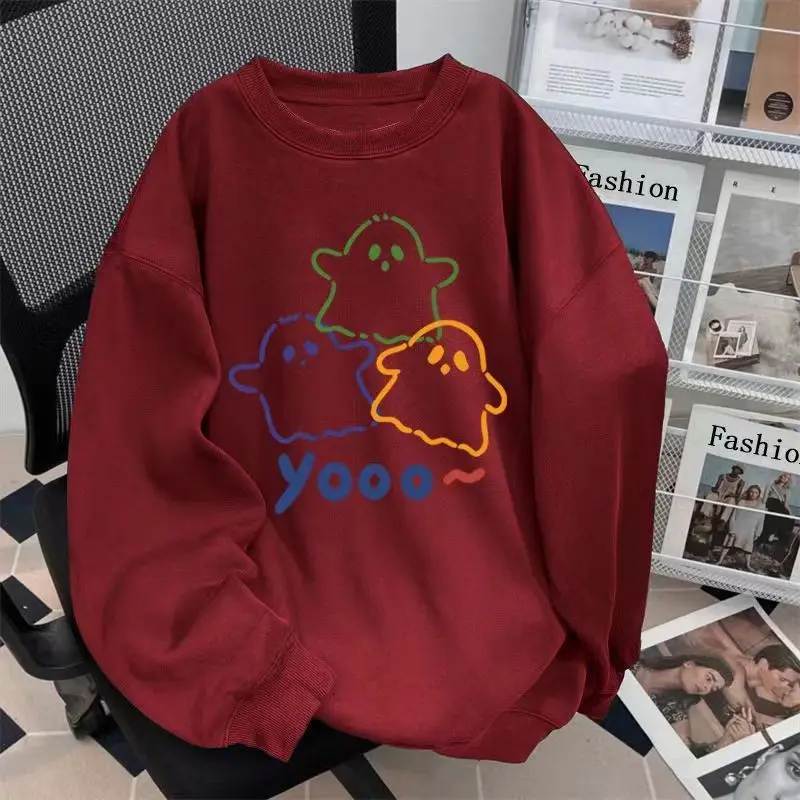 

American national tide cute letter printing crew neck sweater women's autumn and winter loose ins tide brand design sense couple
