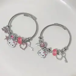 Cute New Sanrio  Hello Kitty Bracelet Pink Beaded Diamond Anime Hand Ornament Fashion Jewelry Ladies Girls Holiday Gifts