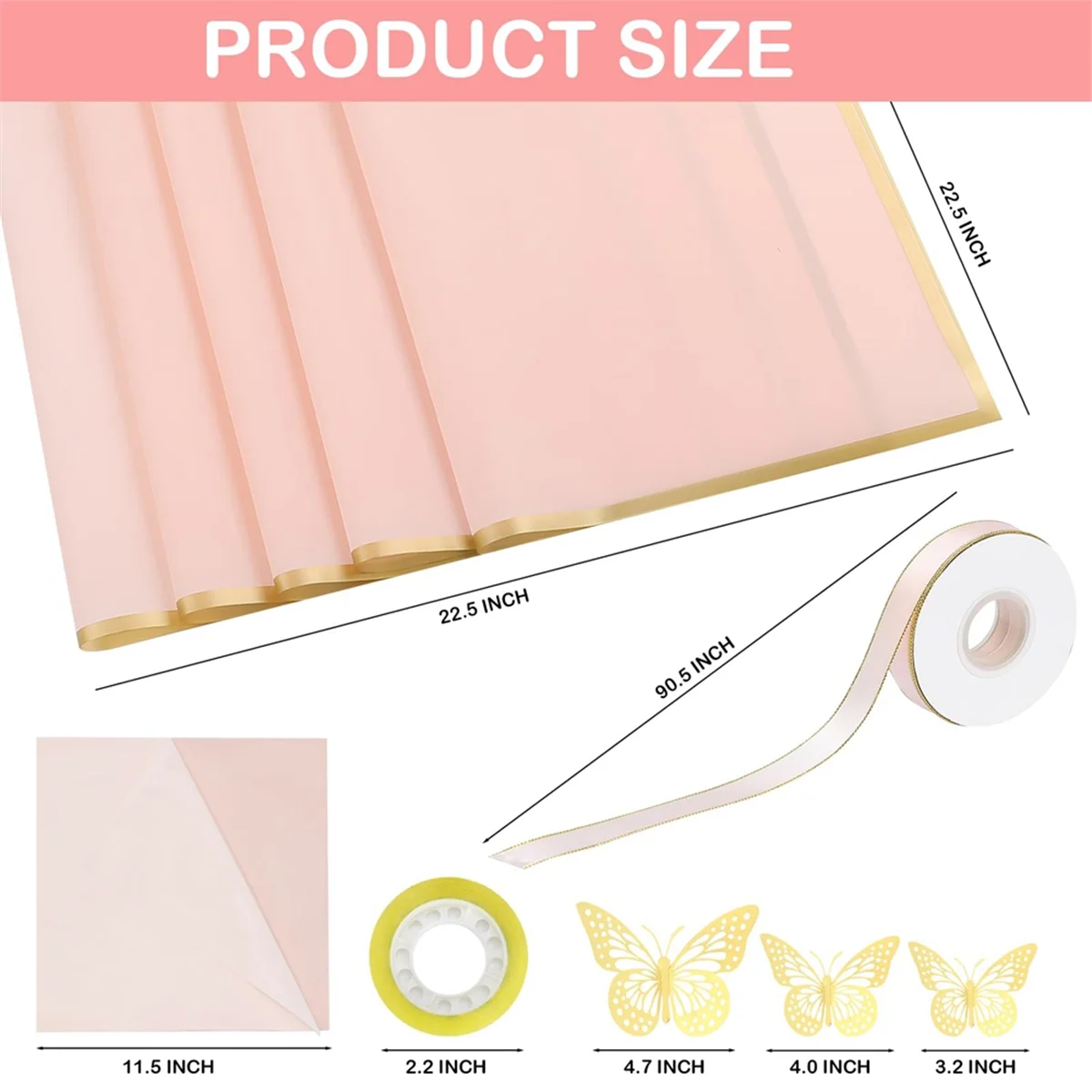 20 Sheets Gold Edge Flower Wrapping Paper Bouquet Packaging Paper Florist Bouquet Supplies for Wedding (Rose Pink)