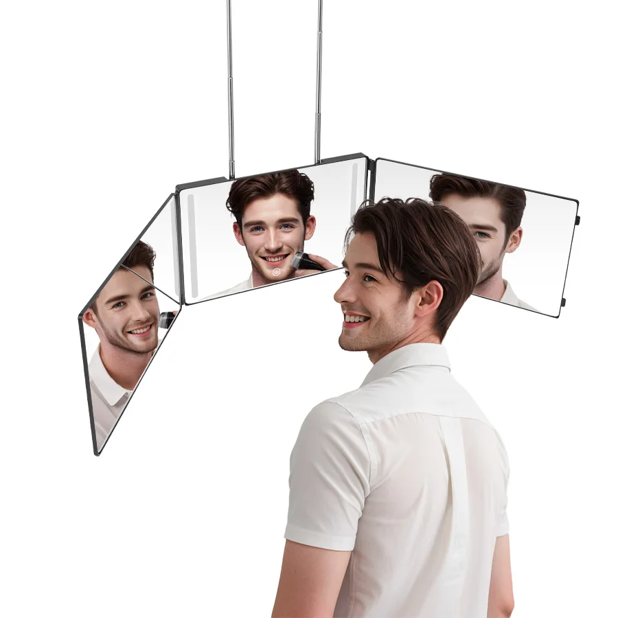 3 Way Mirror Selfcut 360 Degree Mirror Rechargeable LED Light 1500mAh Li-battery Self Haircut Fullbody Barber Mirror Home