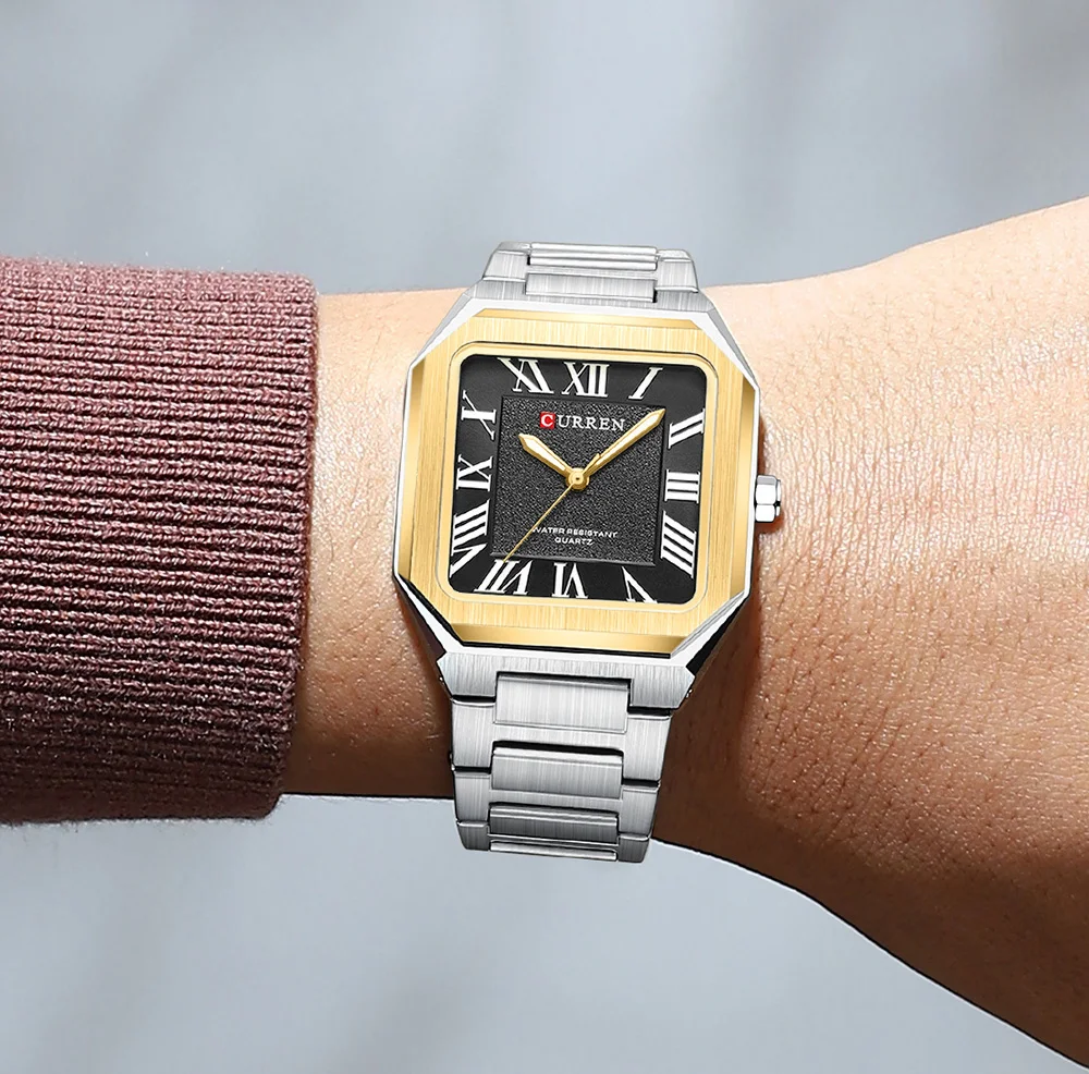 CURREN Minimalistische Eleganz Herren-Quarzuhr Quadratisches Zifferblatt mit Leuchtzeigern Edelstahlarmband Moderne Klassische Armbanduhr – Detail 16