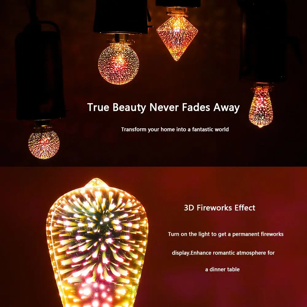 Supporto E27 da 3 W Decorazione domestica Connettore a vite Lampada da festa in vetro Lampadina Edison 3D