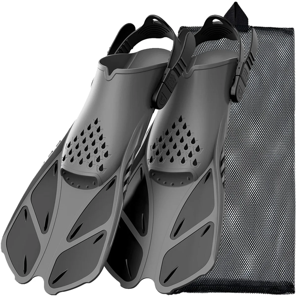 Snorkel Fins Adjustable Buckles Flippers Short Silicone Scuba Diving Shoes Open Heel Travel Size Adult Men Womens B