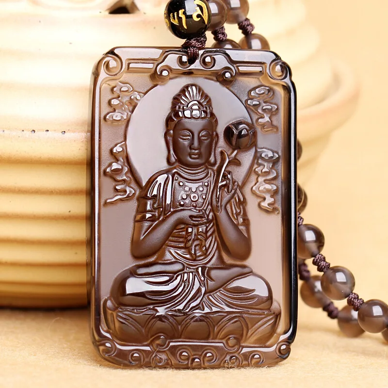 Colgante de obsidiana totalmente transparente de tipo Natural, caballo del zodiaco, año de nacimiento, Buda, Mahasthamaprapta, Bodhisattva