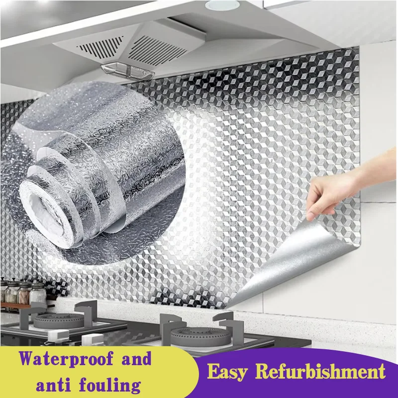 Oil Resistant Stickers Waterproof And Cabinets Stoves Aluminum Foil Paper Kitchen High Temperature Resistant Wall Stickers