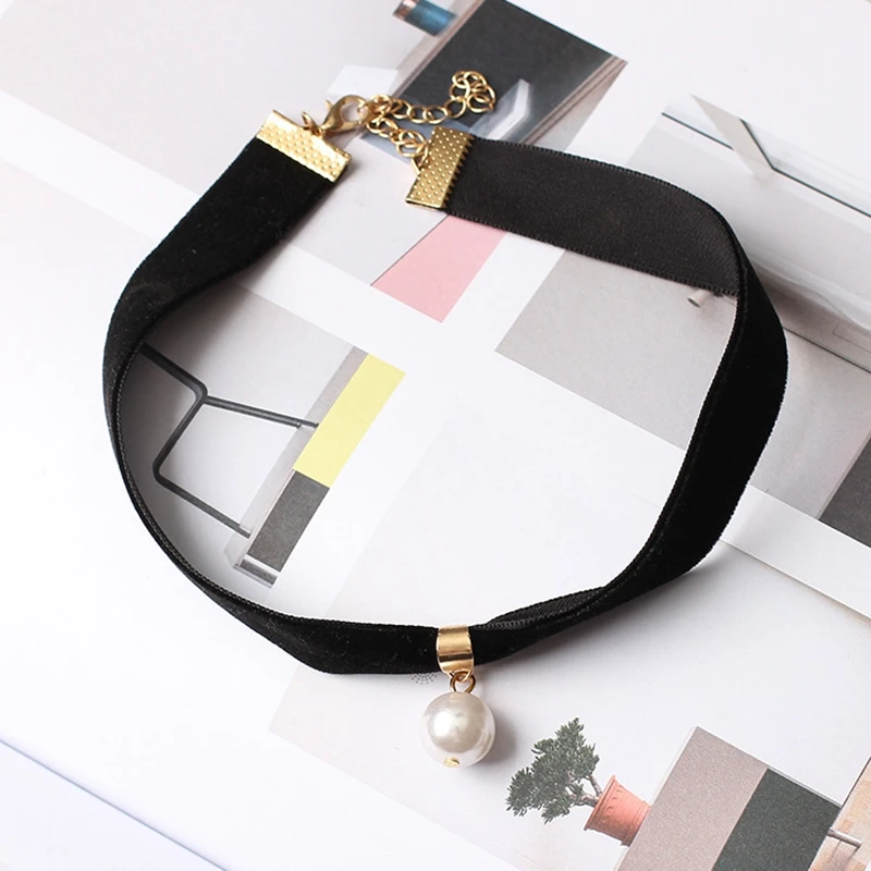 Obrázek 5: Černá samet řetízek perla přívěsek stuha nastavitelný límec gotický neckband krátký krk běžící pás večírek příslušenství