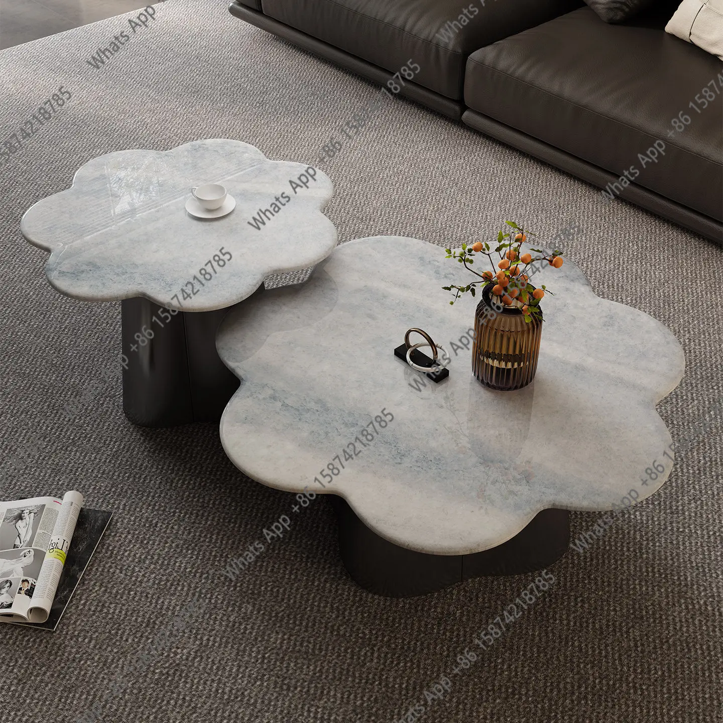 

Italian natural luxury stone home living room suspended coffee table clouds high-end light luxury new marble