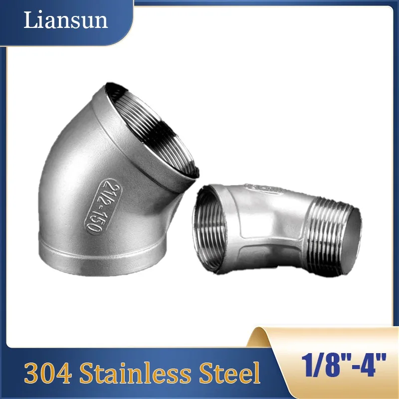 

1I8" to 4" 304 SS 45° Elbow - Thickened Male/Female Thread Pipe Connector for Water/Gas Pipeline
