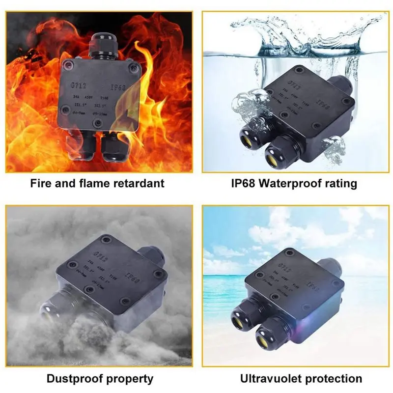 B14C 12X Waterproof Junction Box IP68 Outdoor Gland Electrical Junction Box With 3 Cable Connector For 4-15 Mm Diameter Cable