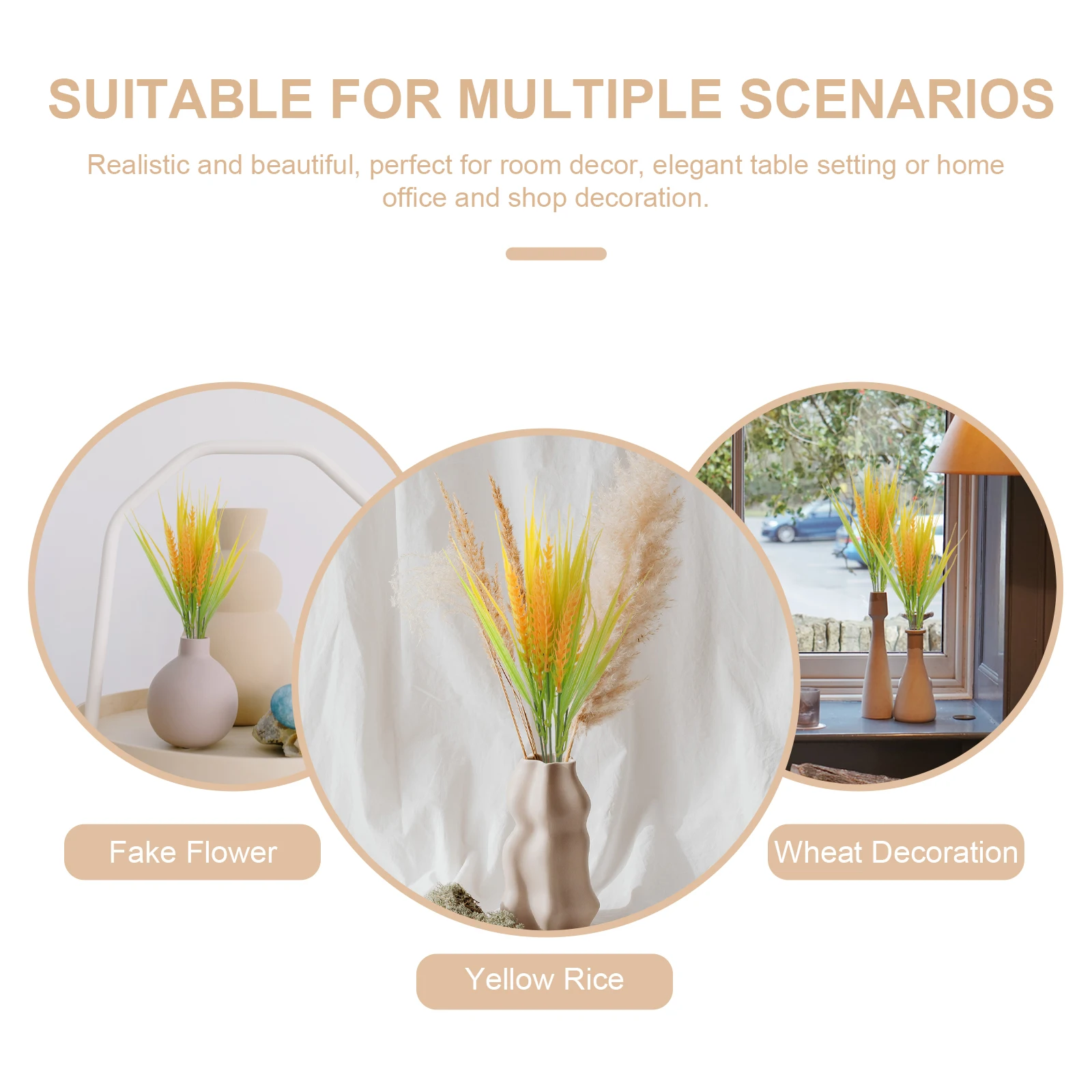 

6pcs Simulated Wheat Ears Plastic Craft Bouquet Dried Grass Home Decor Room Office Shop DIY Party Holiday Arrangements L