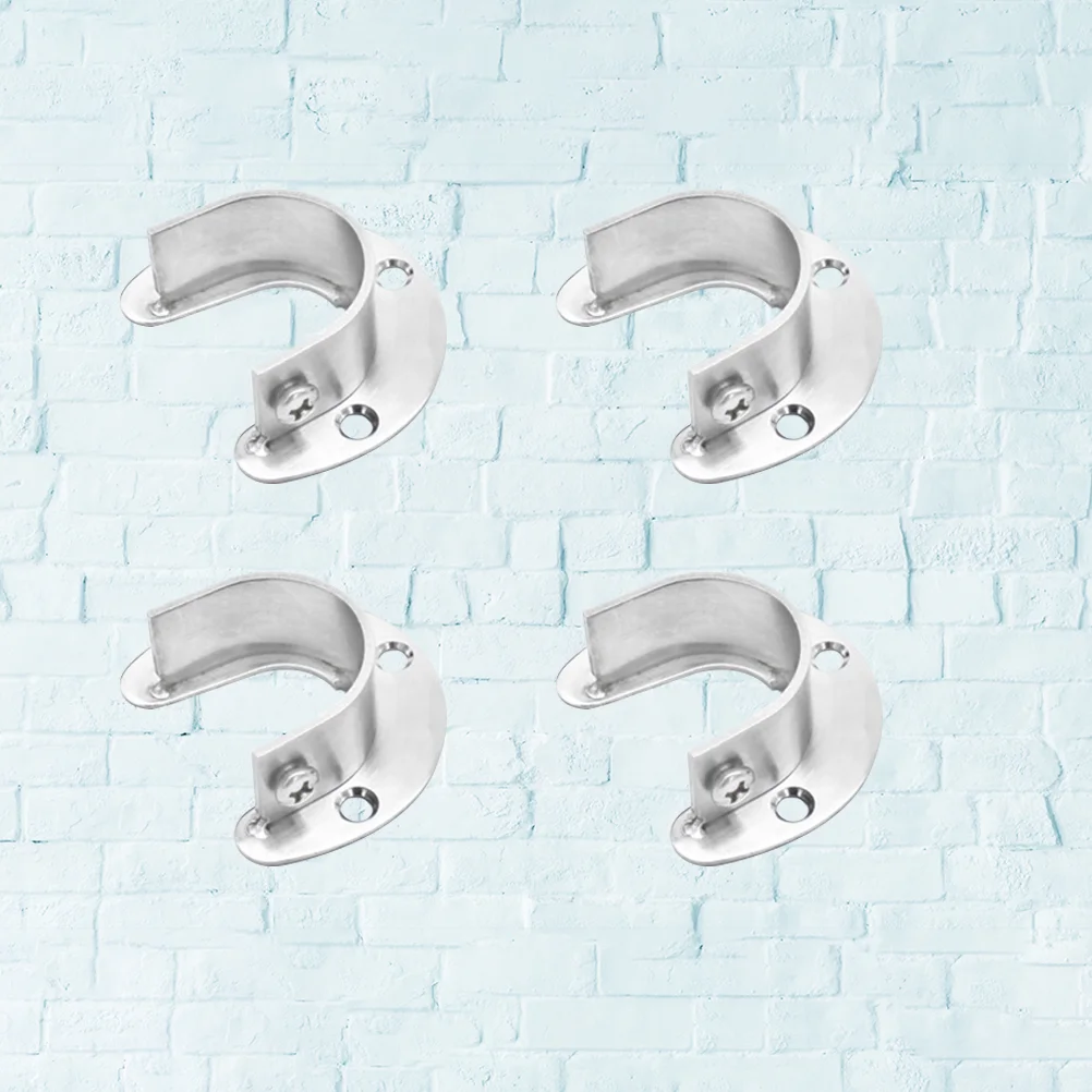 4 Pcs Brackets Flange Rod Holder Closet Pole Sockets Hanging Wardrobe Supports Silver
