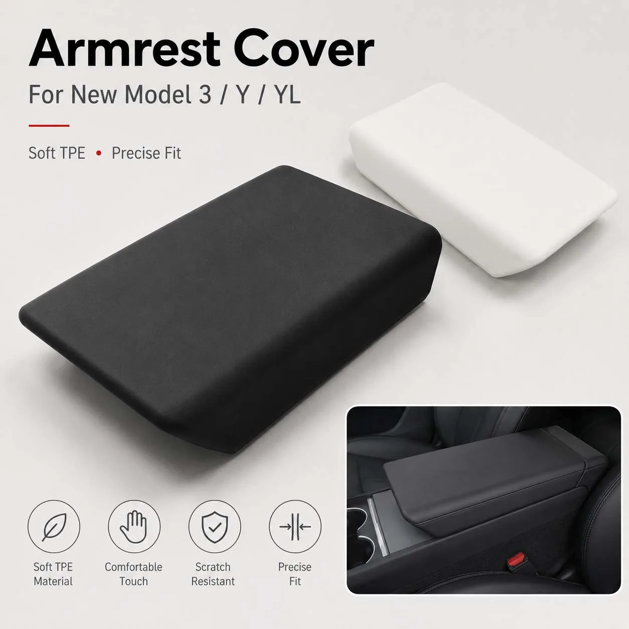 

New Model 3 Y YL TPE Center Console Armrest Cover Soft Scratch Resistant Protector Easy Install Car Interior Pad