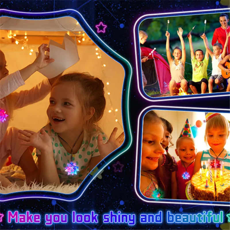 10-30pcs Flashing Crystal Star Necklaces Glow Necklaces LED Glow in The Dark Necklaces for Kid Birthday Christmas Gift Favor