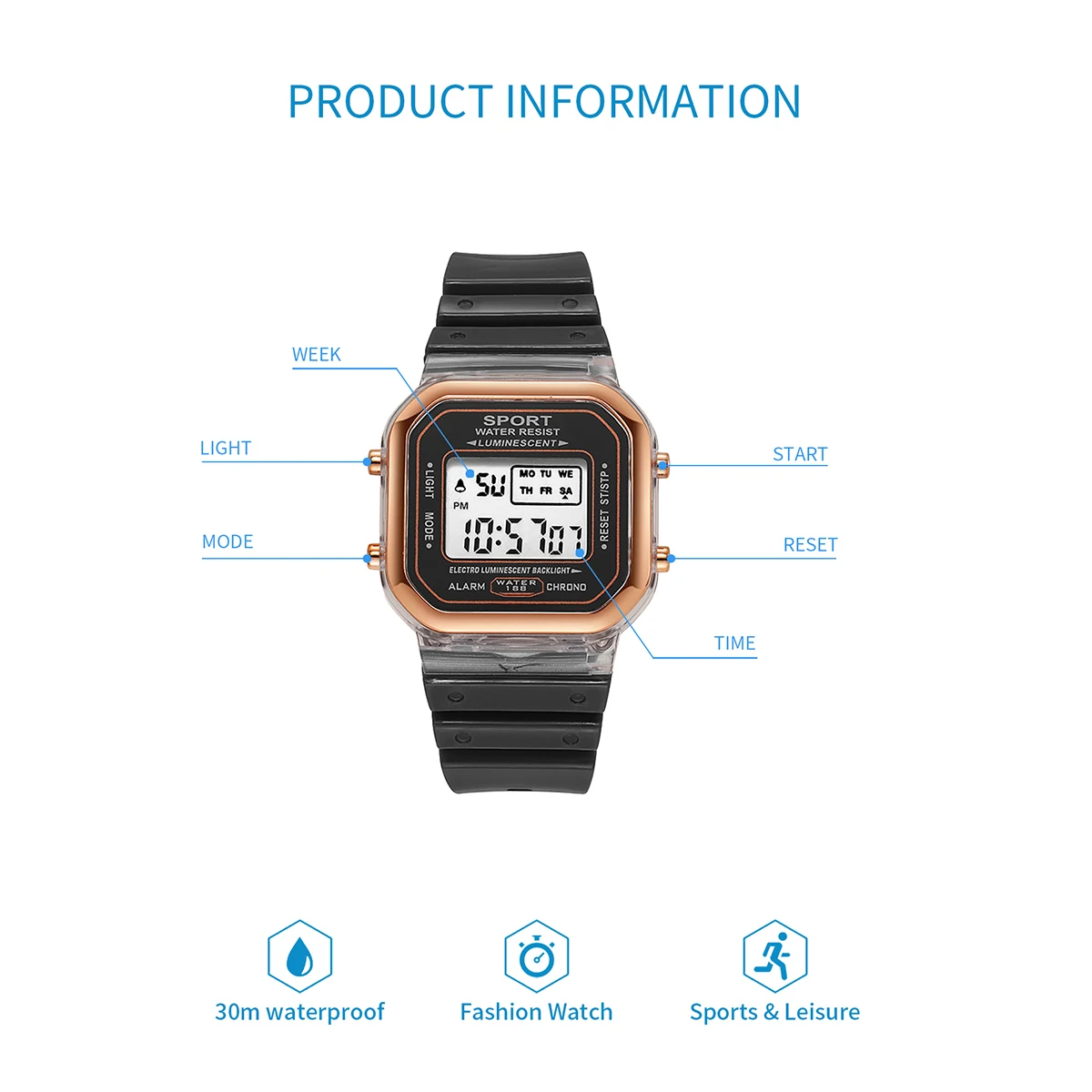 New Children's LED Digital Watch Student Multi functional Outdoor Sports Watch Minimalist Men's and Women's Electronic Watch