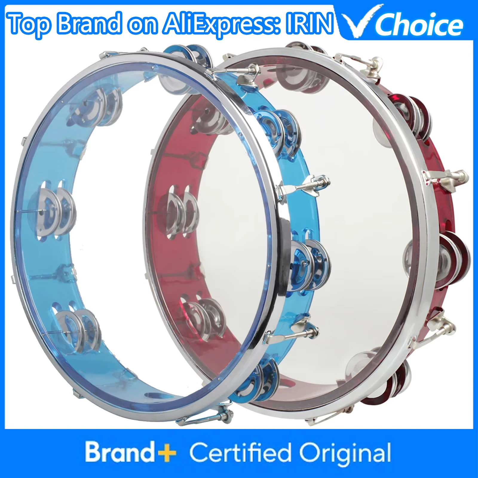 10 Inch Tambourine Percussion Instrument Self-Tuning Tone Hand Drum Double Row Jingles Bell Musical Educational Toys Gifts