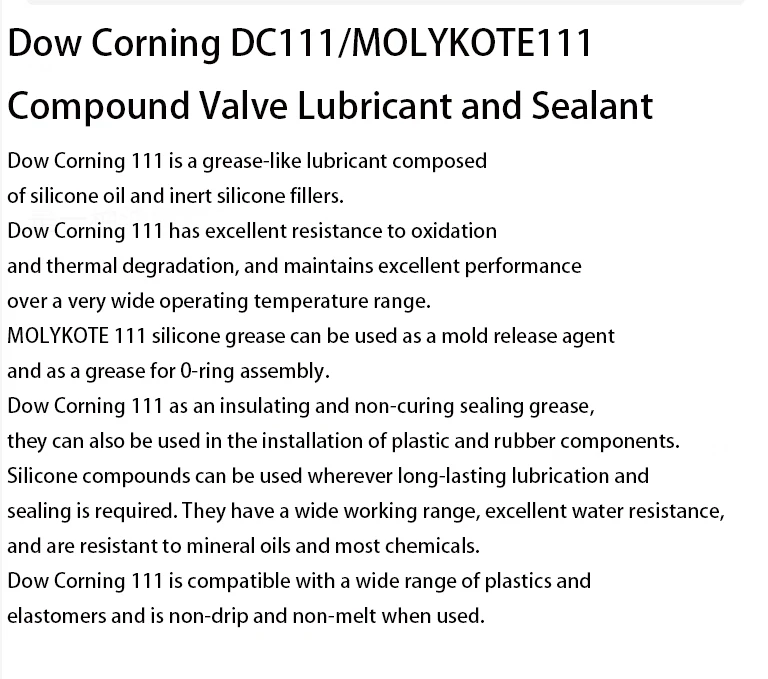 USA MOLYKOTE DC111 Sealing Silicone Grease Molykote 111 Compound Sealing Lubricant 150g