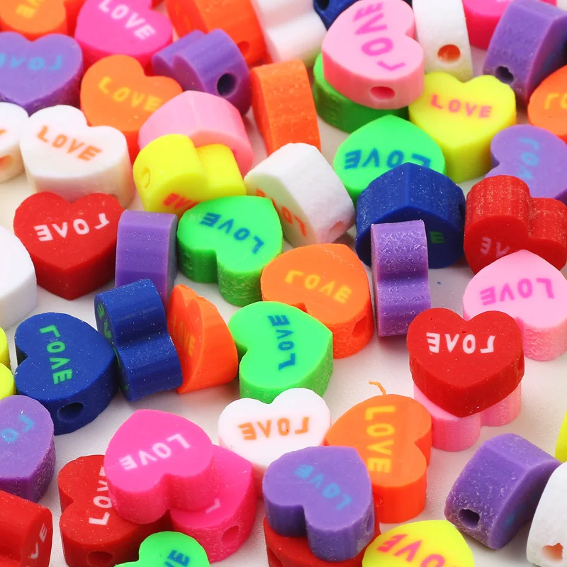 20/50/100pcs 10mm Mixed Heart Loose Shape Spacer Beads Polymer Clay Beads For Jewelry Making Diy Bracelet Necklace Accessories