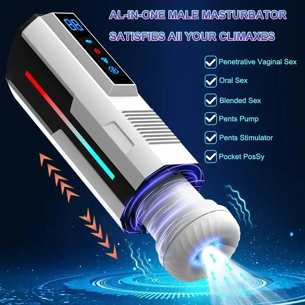 Automatic Telescopic Male Masturbator Cup Sucking Vibrating Masturbation Machine Vagina Pusssy Blowjob Adult Sex Toys for Men