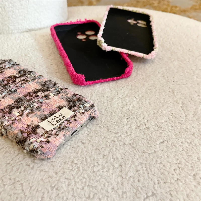 Luxury Velvet Fabric Phone Case For iPhone 16 Pro 14 12 13 15 Pro Max Cover Fashion Cloth Cute Protective Cases For Apple 15Pro