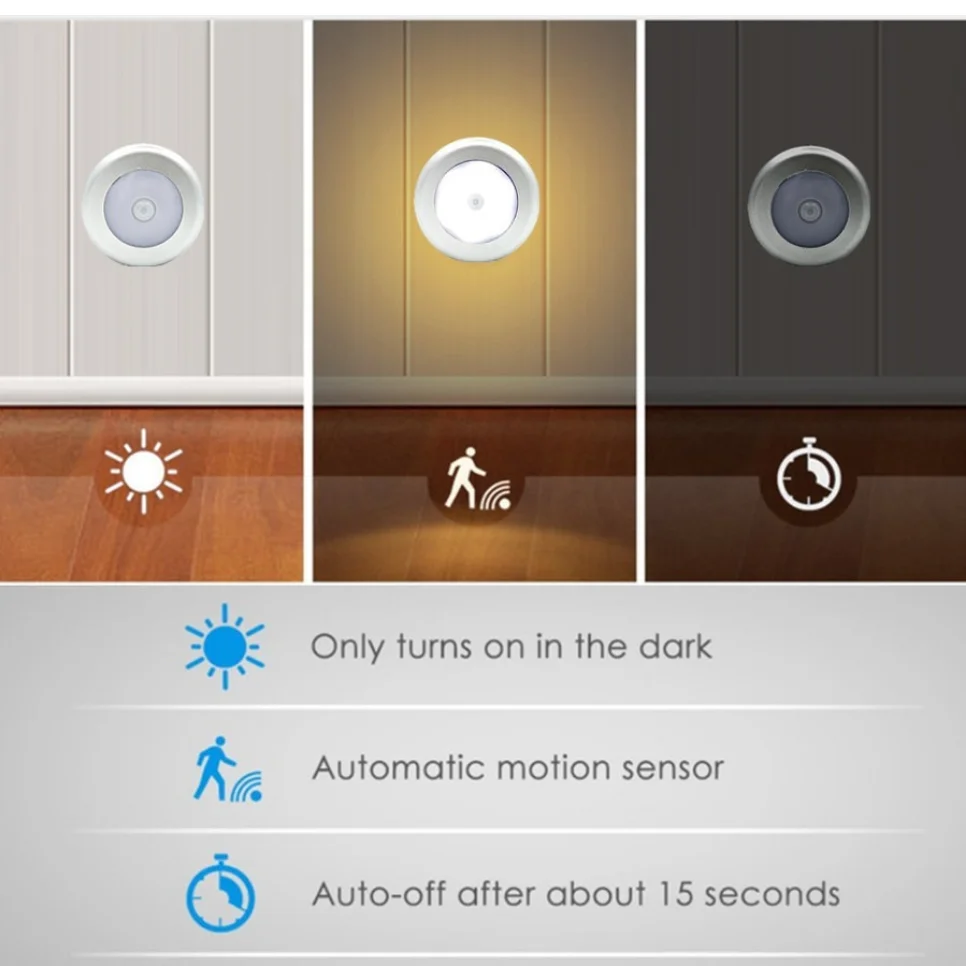 6 светодиодов ночник под шкафом, круглая светодиодная лампа, беспроводной настенный светильник, сенсорный датчик, прикроватная лампа для чтения для кухни, спальни