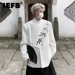 IEFB Chinese Style Men's Blazers Stand Collar Shoulder Pads Bamboo Printing Knot Button Single Breasted Male Suit Jackets 9C7841