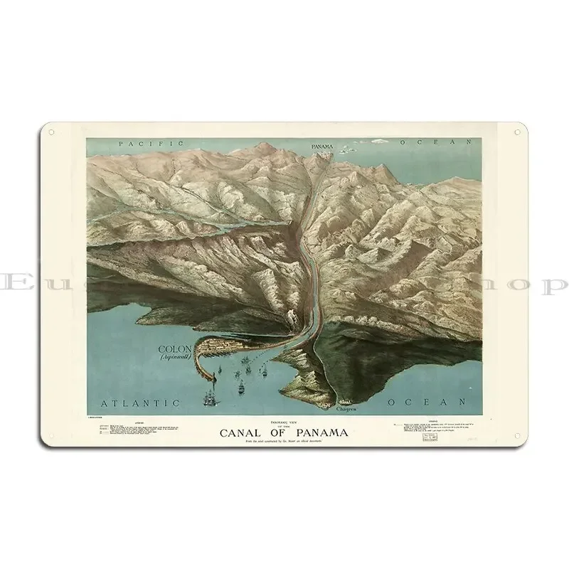 Vintage Pictorial Map Of The Panama Canal 1881 Metal Plaque Poster Cinema Club Iron Wall Mural Party Tin Sign Poster