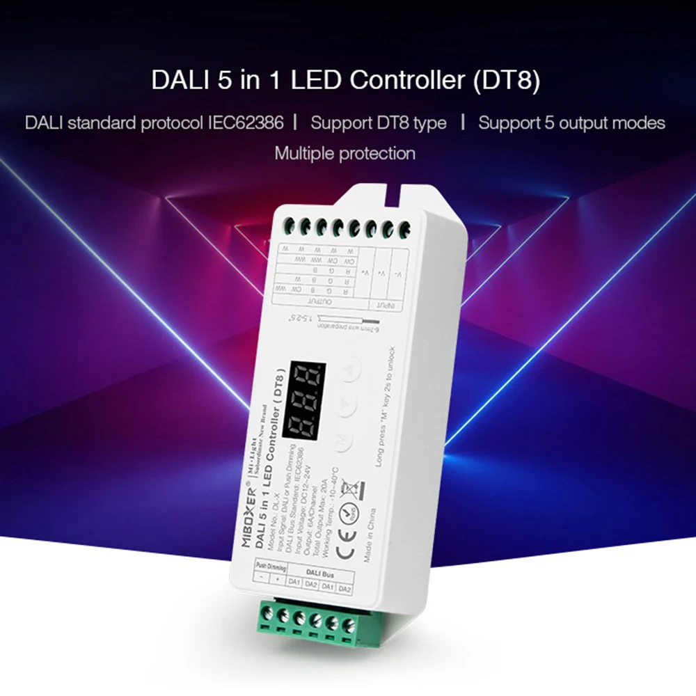 Miboxer DL-X DC12~24V 5In1 DALI DT8  Digital Display single/Double White/RGB/RGBW/RGB+CCT LED Strip Dimmer Controller