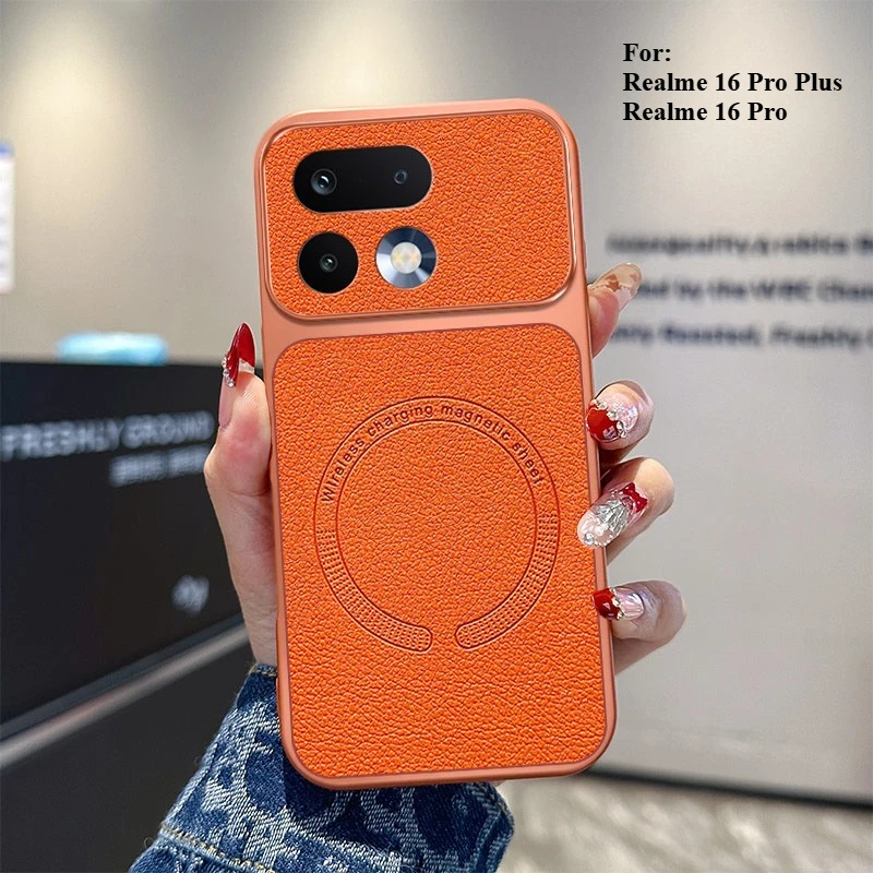 For Realme 16 Pro/16 Pro Plus Case New Vegan Leather Magnetic Ultra-Thin Cover For Realme 16 Pro Plus Wireless Charging Funda