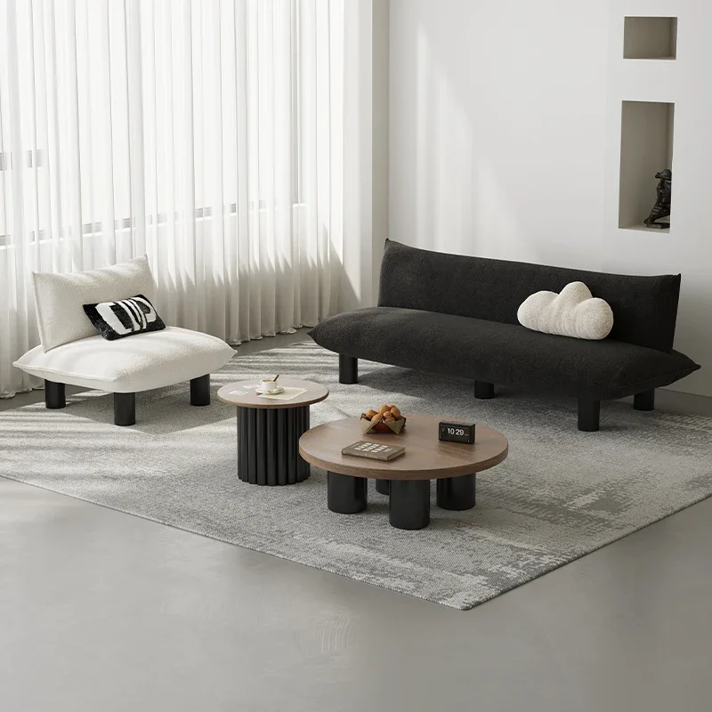 Lamb wool lazy, black and white solid wood fabric, sofa