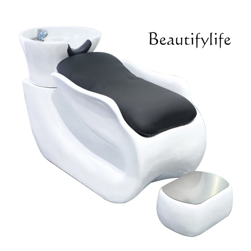 

Barber Shop Lying Half Shampoo Chair for Hair Salon Fiberglass Hair Flushing Bed Ceramic Basin Simple