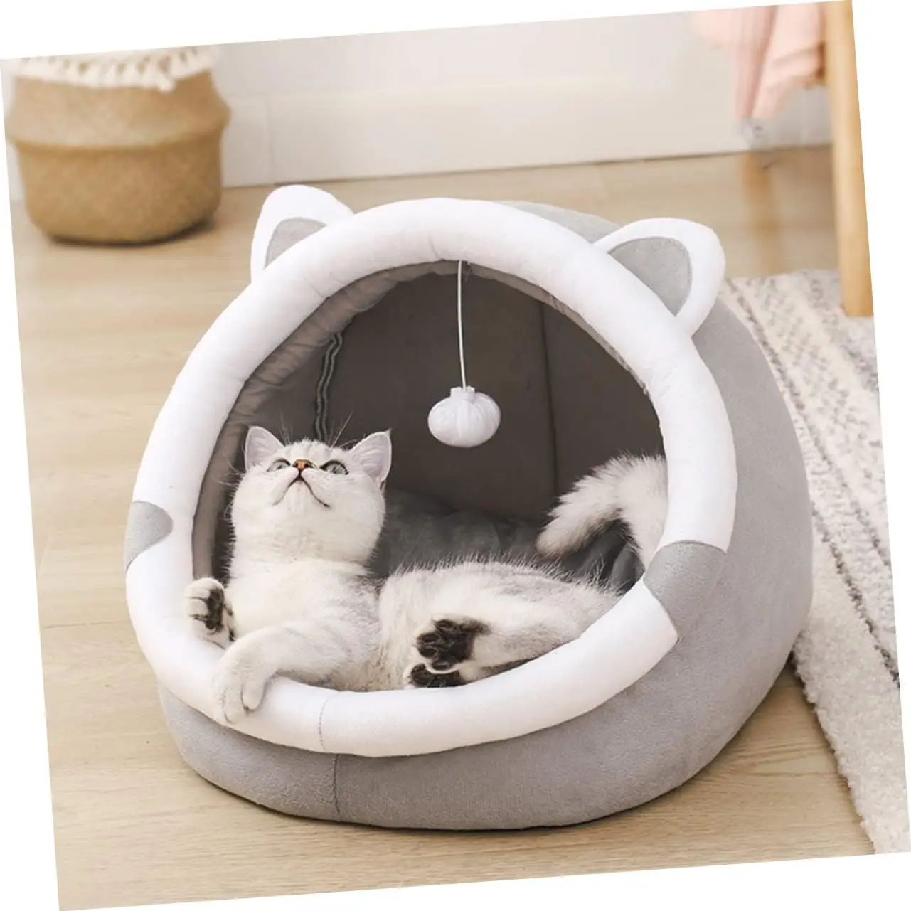 

Cozy Semi-Enclosed Pet Nest for Cats & Dogs, Orthopedic Plush Pad with Non-Slip Base,Calming Bed for Couches/Floors, All Seasons