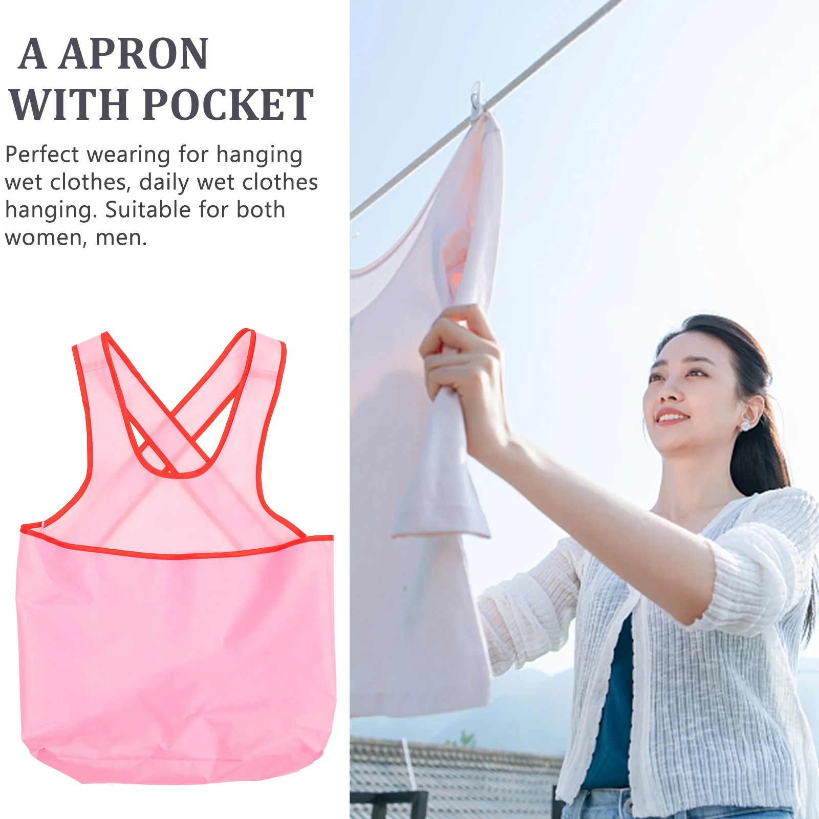 Household Duties Apron Hanging Clothes Apron Wet Clothes Storage Apron with Pocket Adjustable Bib Apron Oxford Apron Supplies