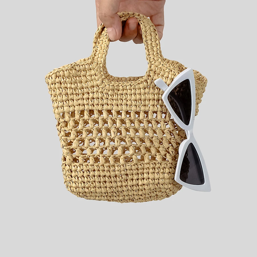 

Fashion Raffia Woven Small Tote Bag Hollow Straw Handbags Handmade Summer Beach Shoulder Crossbody Bags Mini Bali Purses 2025