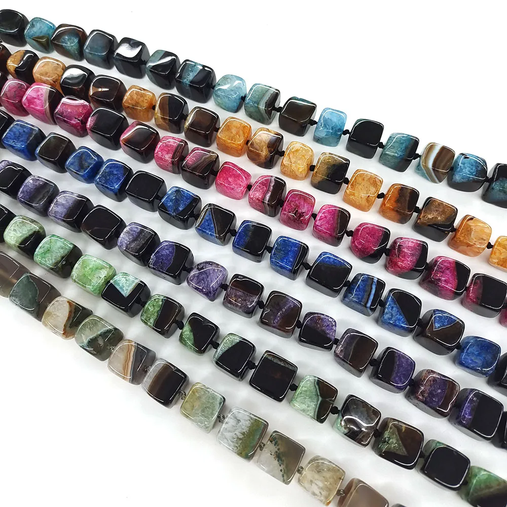 12-13MM Cube Beads Natural Stone Multicolor Uruguayan Agate Quartz Druzy Nugget Crystal Bead for DIY Jewelry Making Necklace