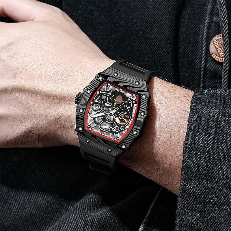 Durenwei Men's Automatic Mechanical Watch, High-End Skeletonized Trendy Luminous Watch for Students, Watch Accessories